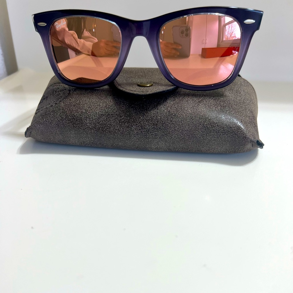 Ray-Ban purple/rose gold mirrored wayfarer sunglasses. Never warn.